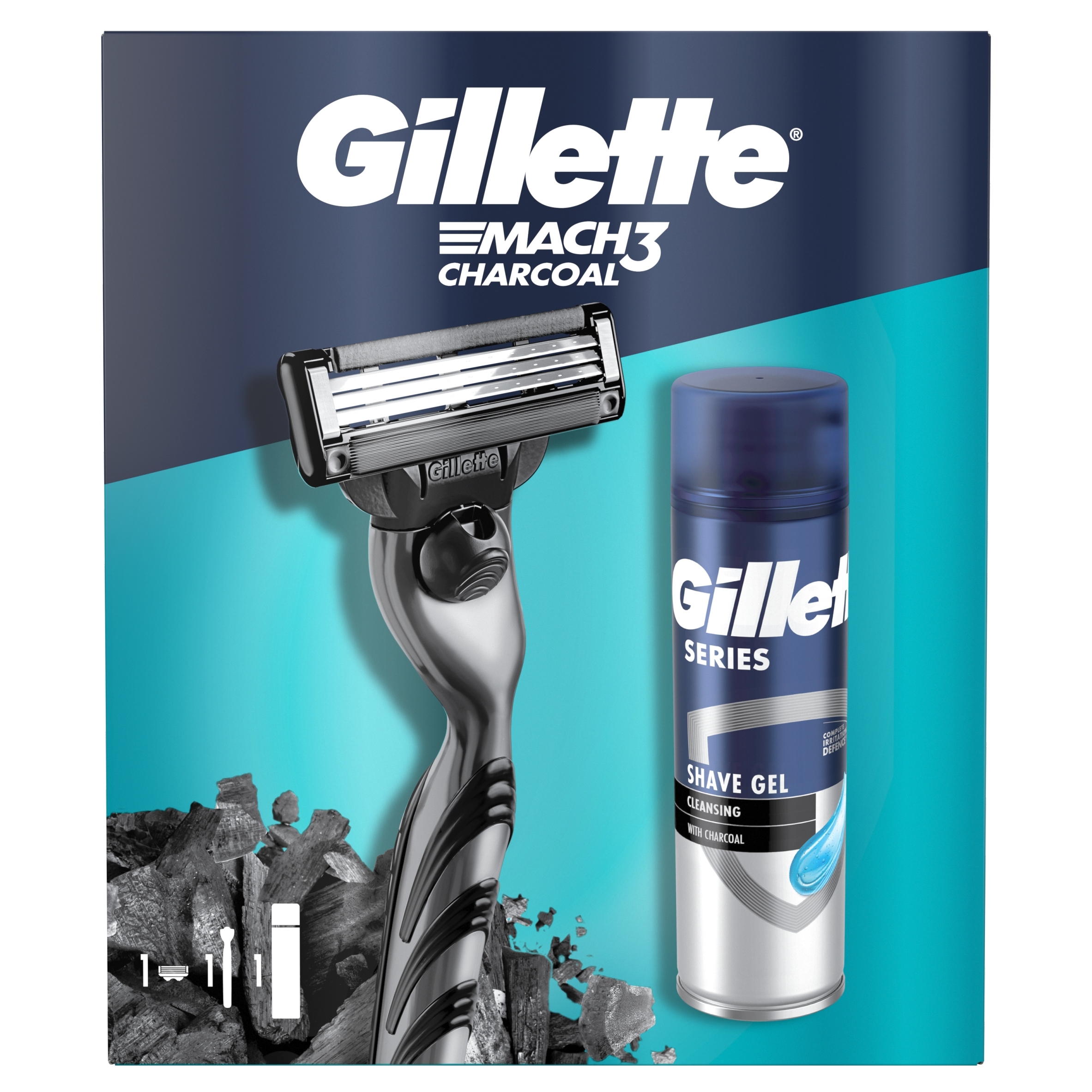 Darčeková sada Gillette: Holiaci strojček Mach3 + gél Series 75 ml + krabička